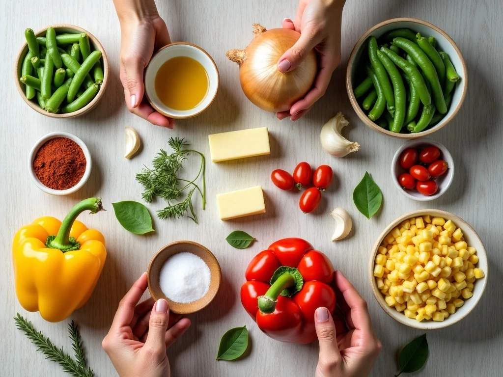 Ingredients for easy succotash with green beans