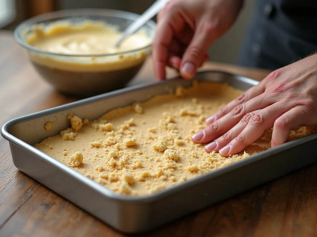Preparing the sugar cookie crust for cheesecake bars