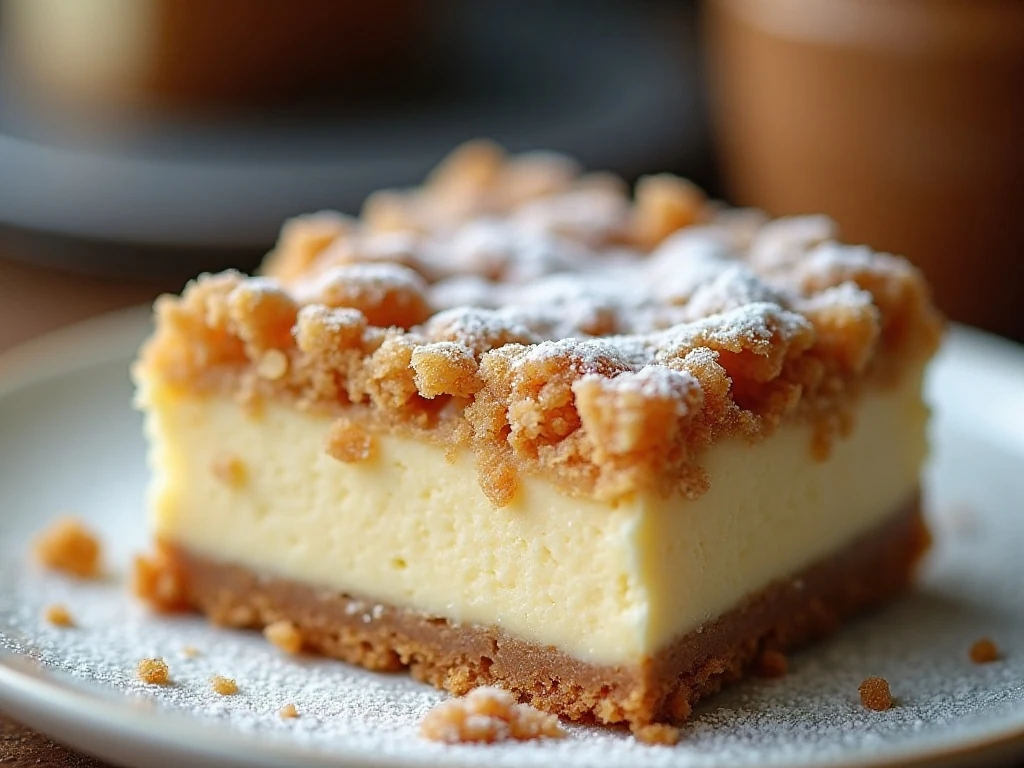 Close-up of a served sugar cookie cheesecake bar