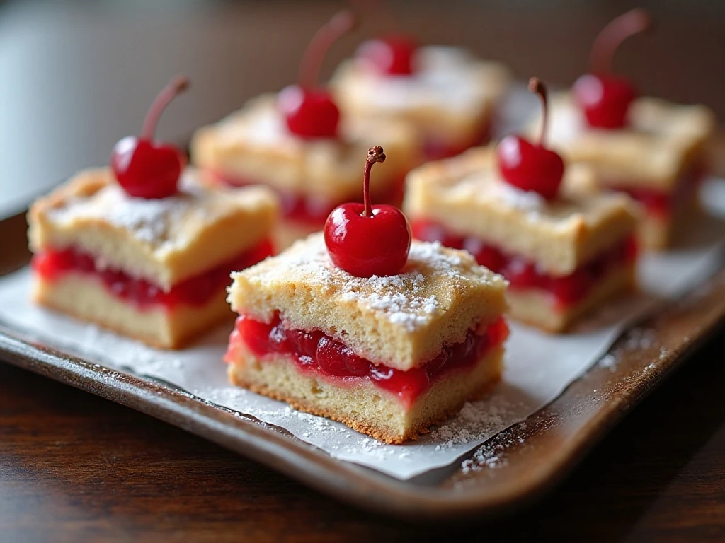 Cherry pie cookie bars arranged on a dessert tray