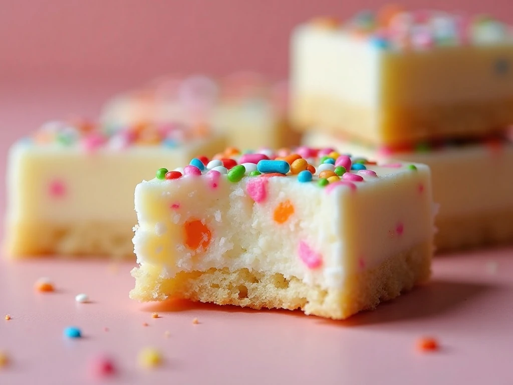 Close-up of creamy sugar cookie fudge with colorful sprinkles