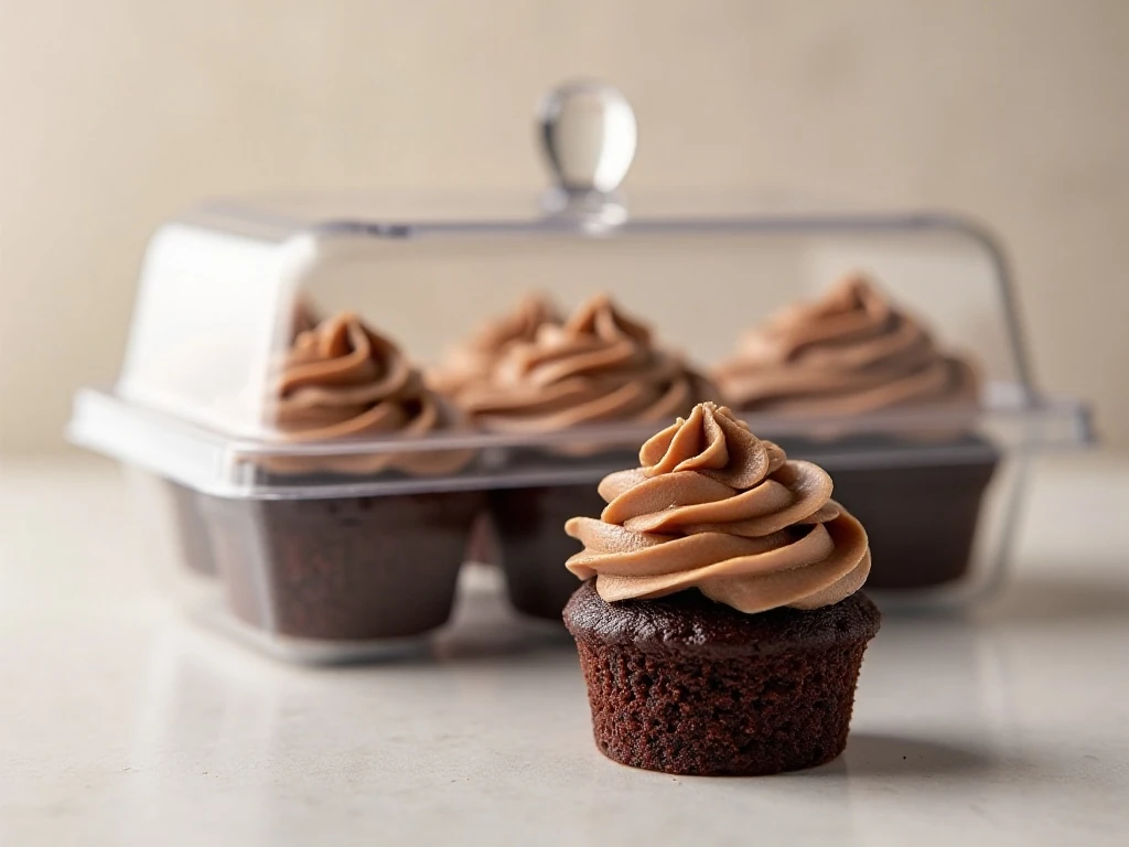 Frosted sugar-free chocolate cupcakes ready for storage