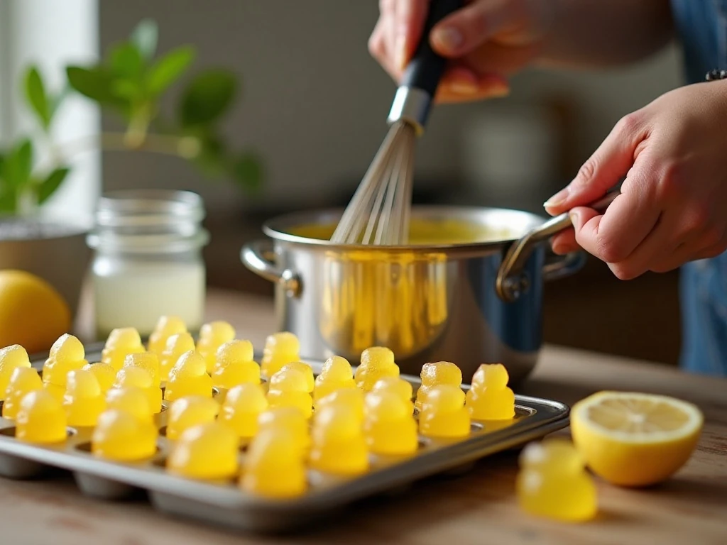 Whisking the gelatin mixture for homemade gummy bears