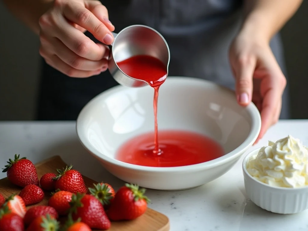 Dissolving gelatin while preparing strawberries and whipped cream