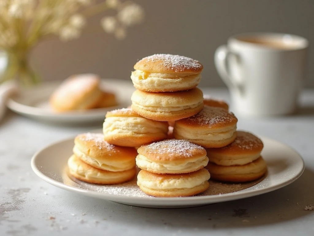 Stack of soft sugar puff cookies with sparkling granulated sugar coating