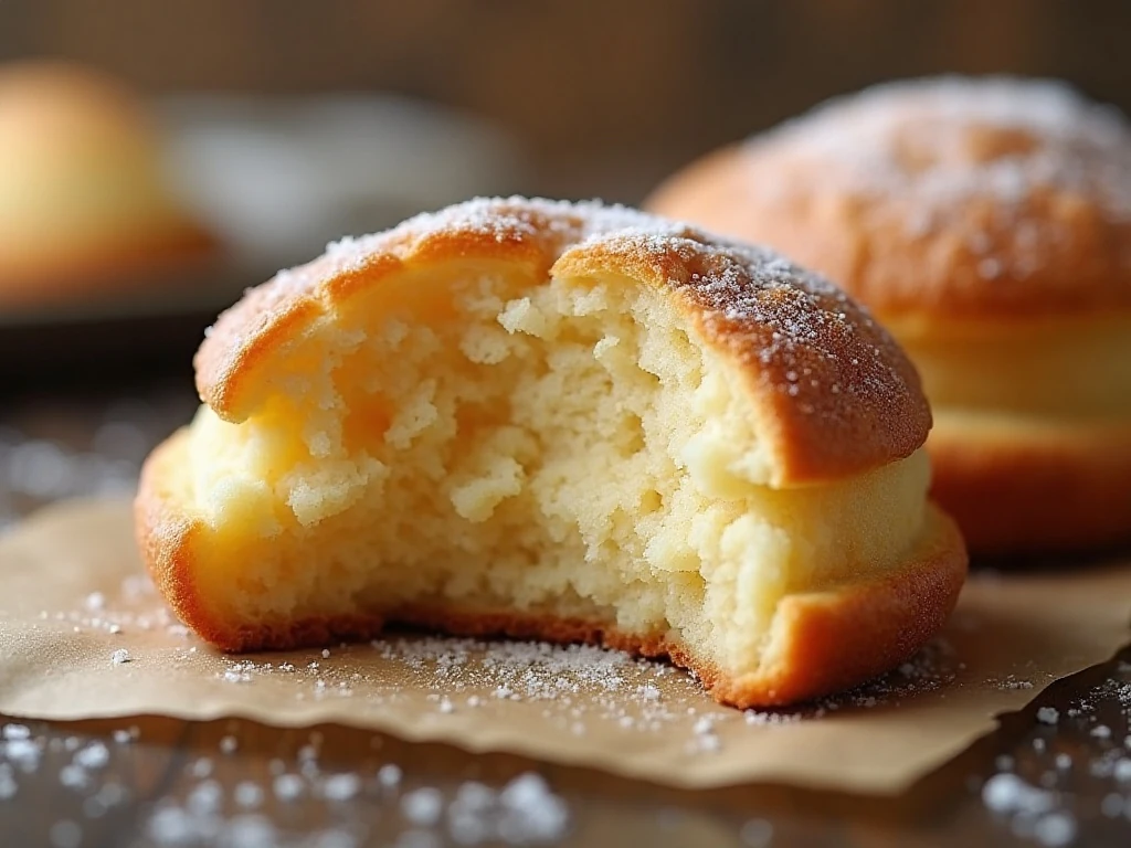 Close-up showing the soft center and sugar coating of a sugar puff cookie