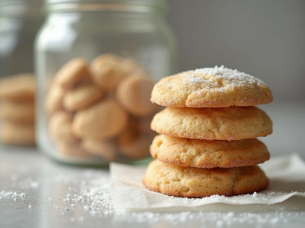 Sugar puff cookies stored beside an airtight container