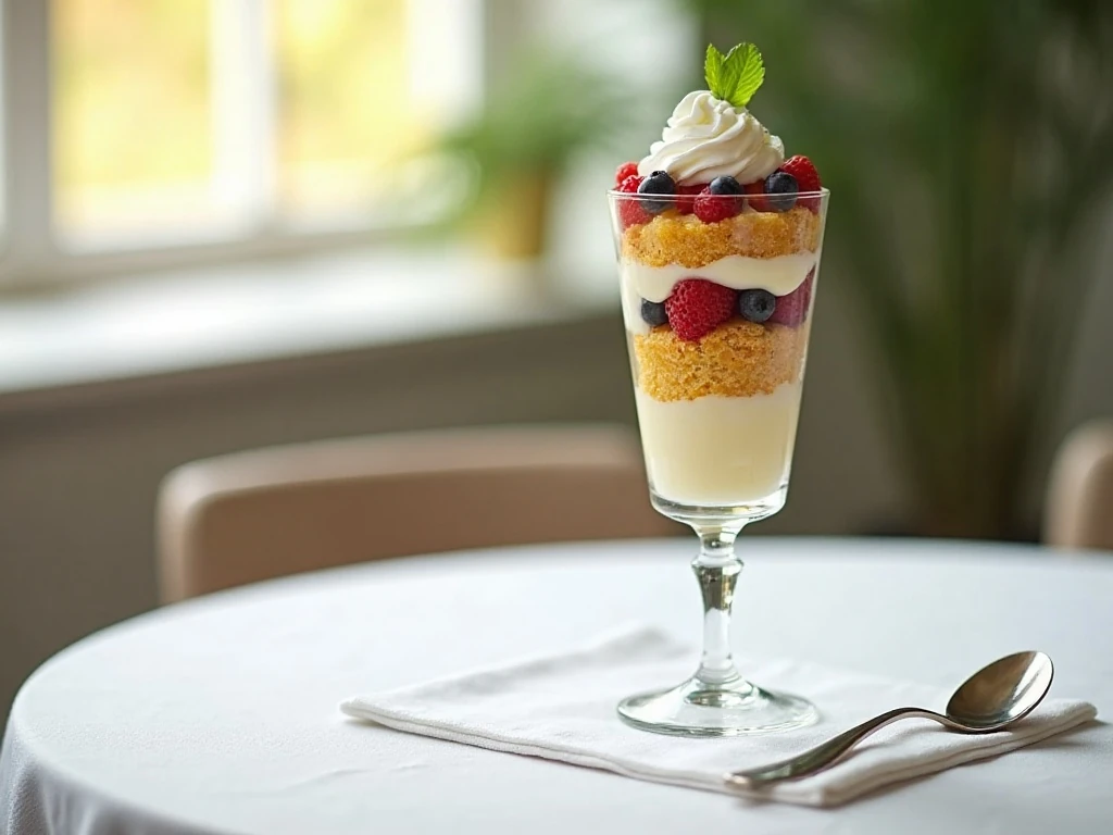 Colorful Summer Berry Trifle in a glass dish