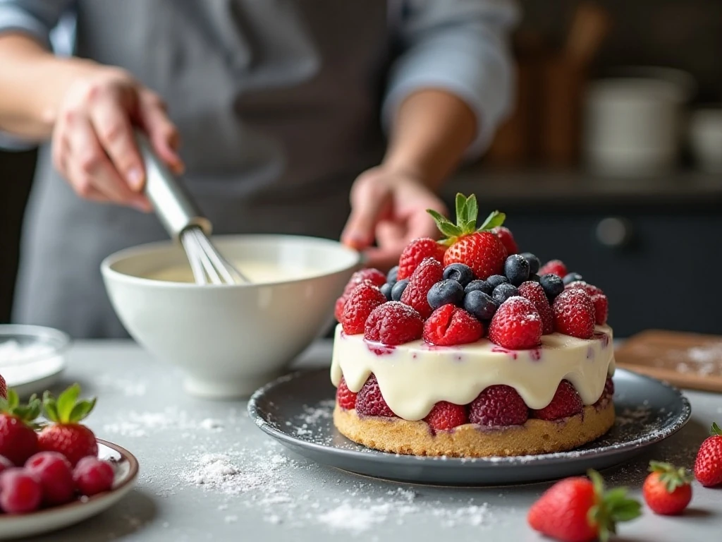 Whipping soft vanilla cream for Summer Berry Trifle