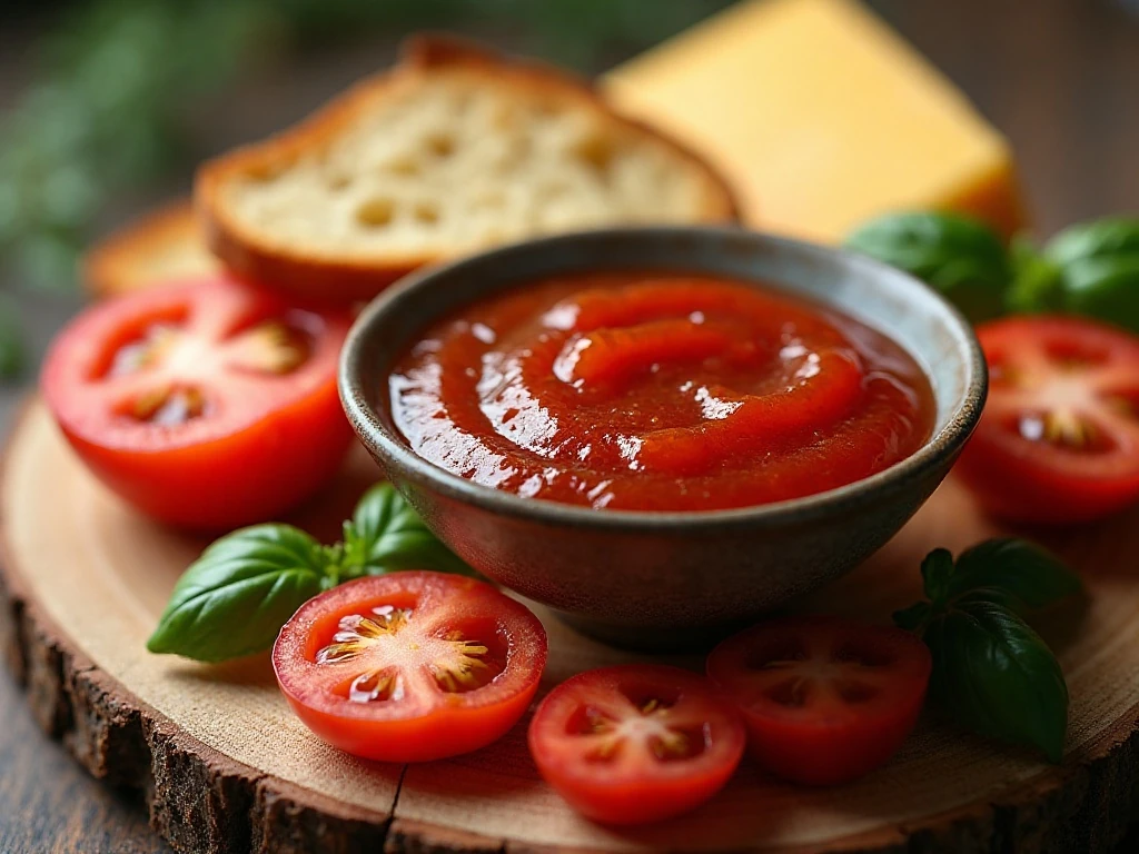 Summer tomato jam served with toast and sharp cheddar