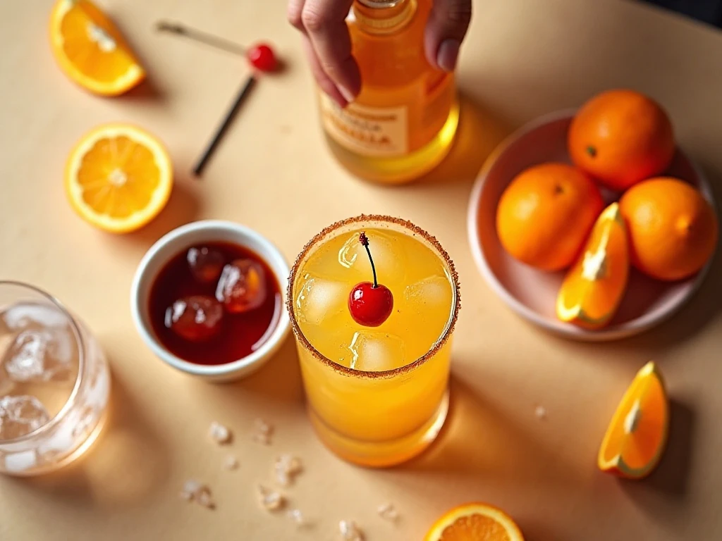 Ingredients for a tequila and orange juice Sunset Cocktail