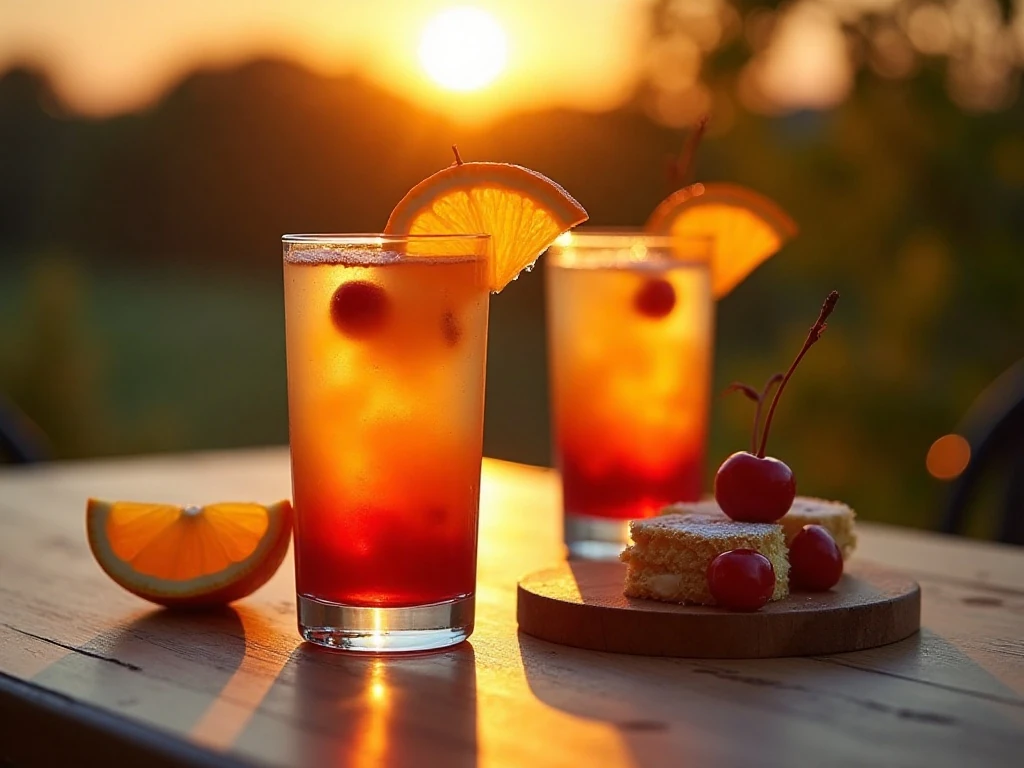 Sunset Cocktails served with desserts during golden hour