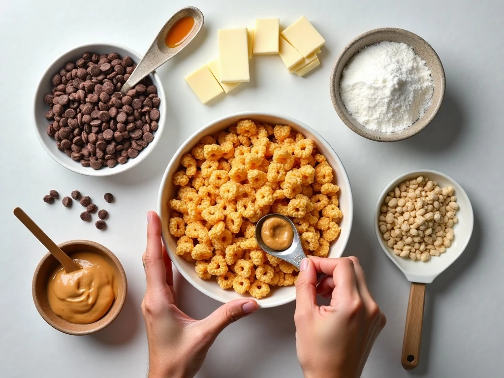 Ingredients for classic cereal Muddy Buddies
