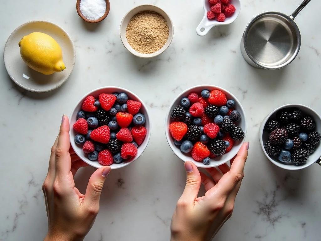 Ingredients for easy five-minute berry sauce