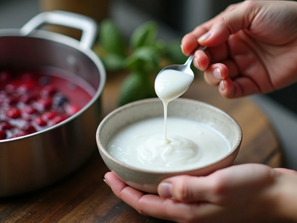 Cornstarch slurry prepared for berry sauce
