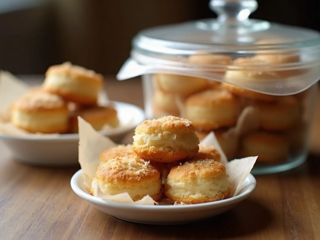 Coconut macaroons arranged for storage and serving