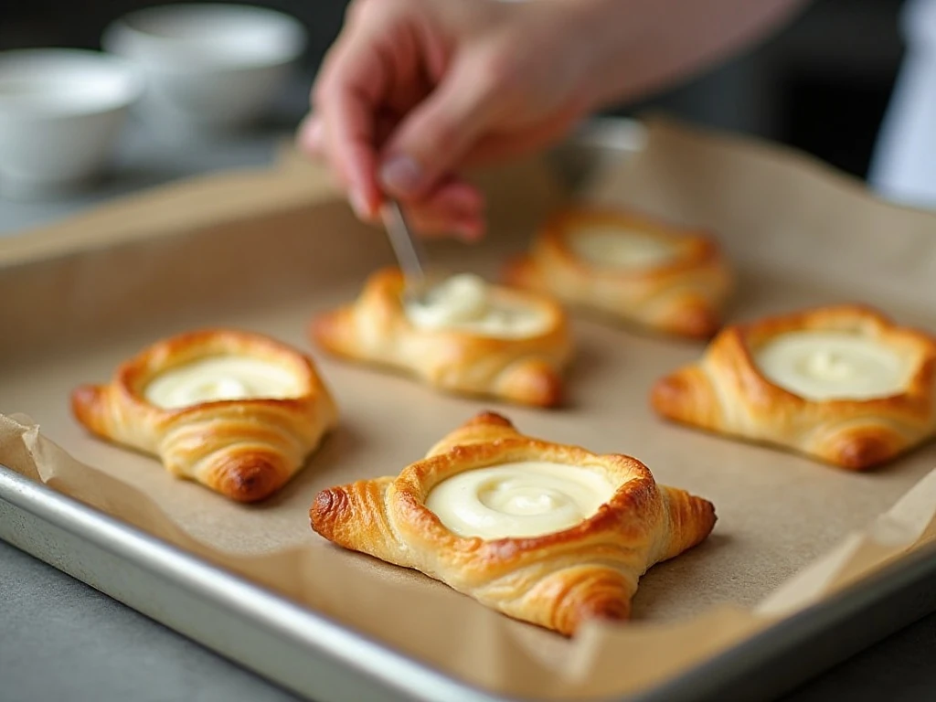 Unbaked Danish pastries with scored borders and egg wash
