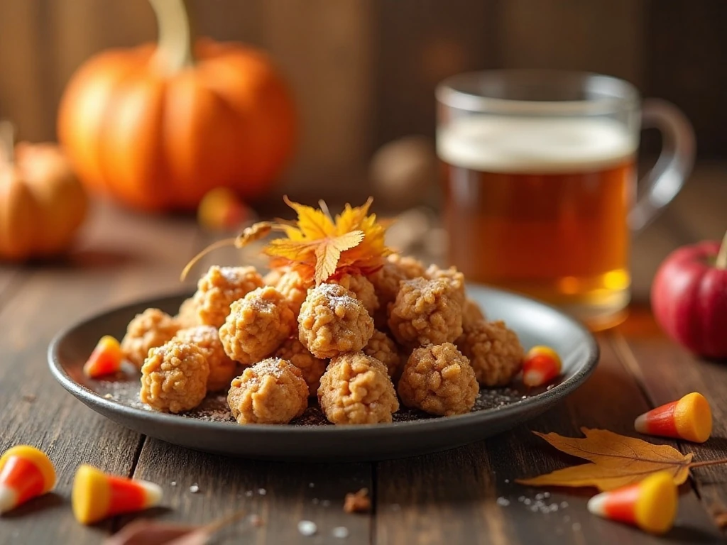 Finished fall peanut butter haystacks arranged on a festive platter