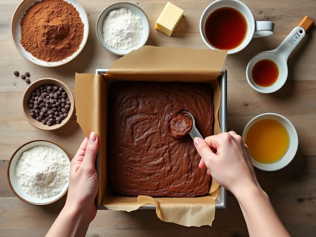 Ingredients for low-carb fudgy brownies arranged on a work surface