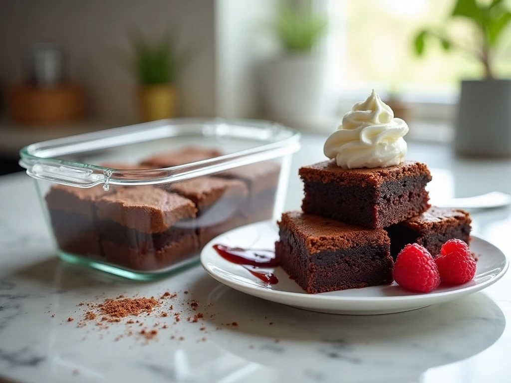Chilled low-carb brownies ready for serving and storage