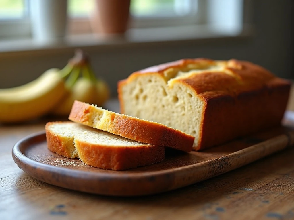 Super moist banana bread loaf with thick tender slices