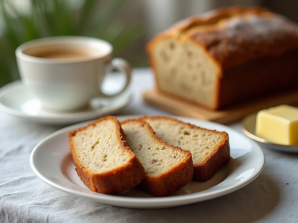 Banana bread slices served for breakfast