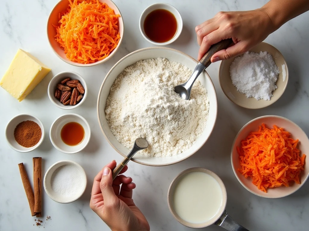 Ingredients for homemade super moist carrot Bundt cake
