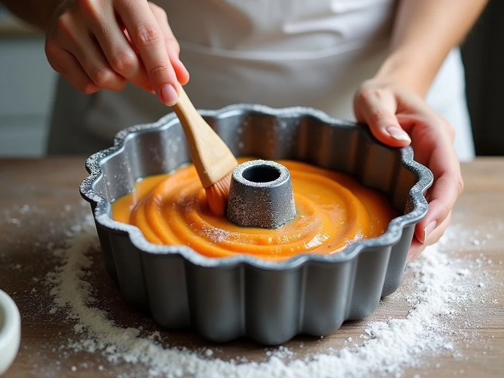 Prepared fluted Bundt pan ready for carrot cake batter