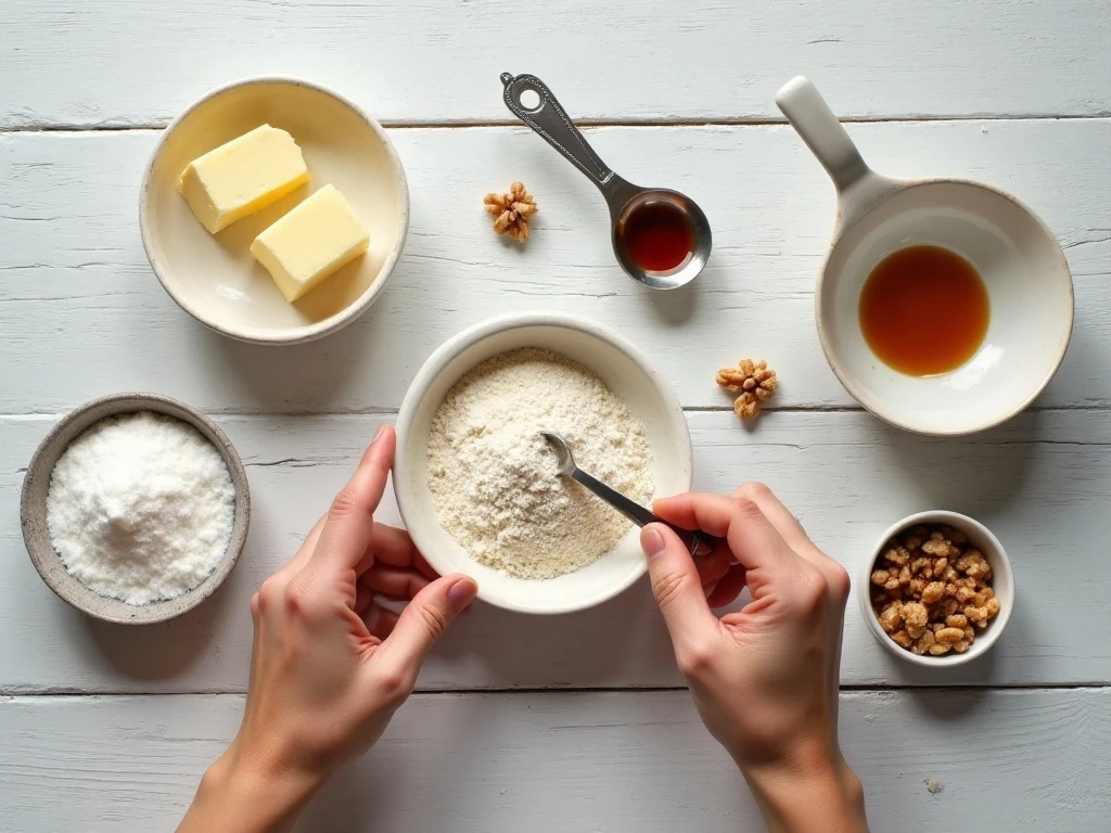 Ingredients for Swedish heirloom cookies with walnuts