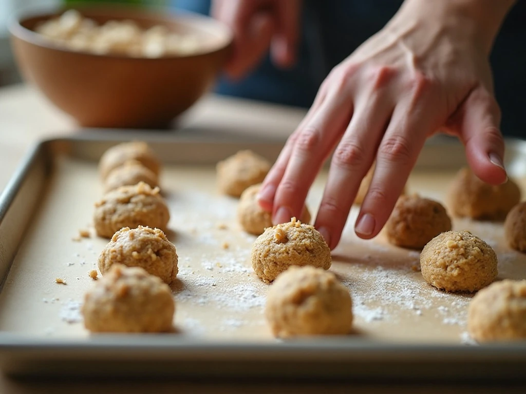 Shaping Swedish walnut cookie dough into one-inch balls
