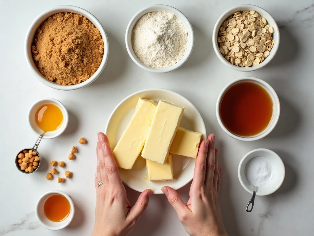 Ingredients for sweet and chewy butterscotch oatmeal cookies