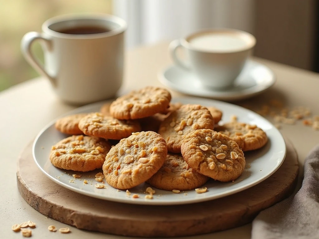 Butterscotch oatmeal cookies served with coffee, tea, and milk
