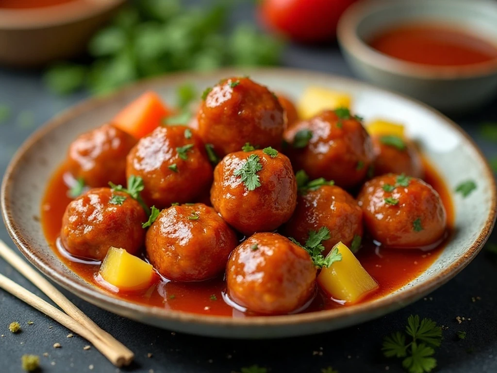 Sweet and sour mini meatballs served as a party appetizer