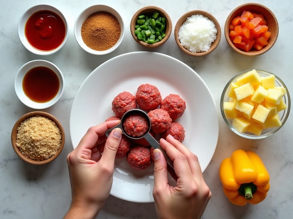 Ingredients for homemade sweet and sour mini meatballs