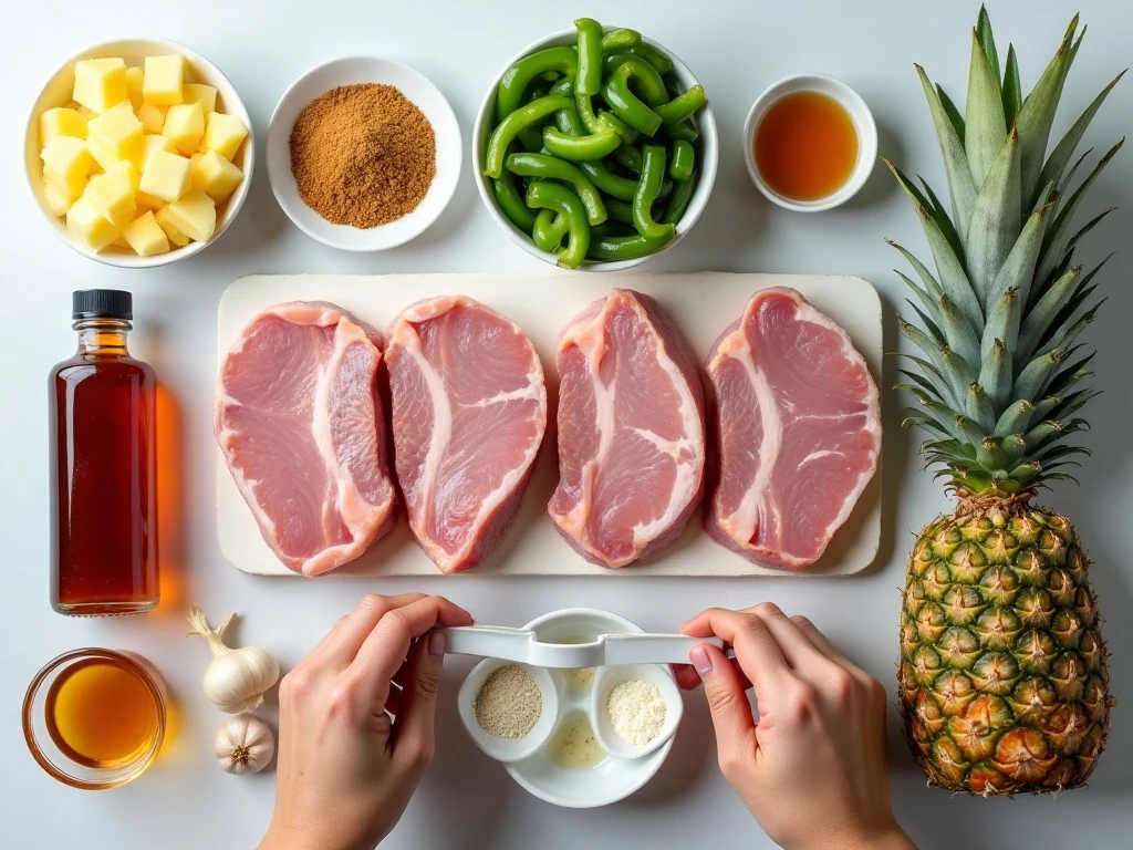 Ingredients for sweet and sour pork chops with vegetables