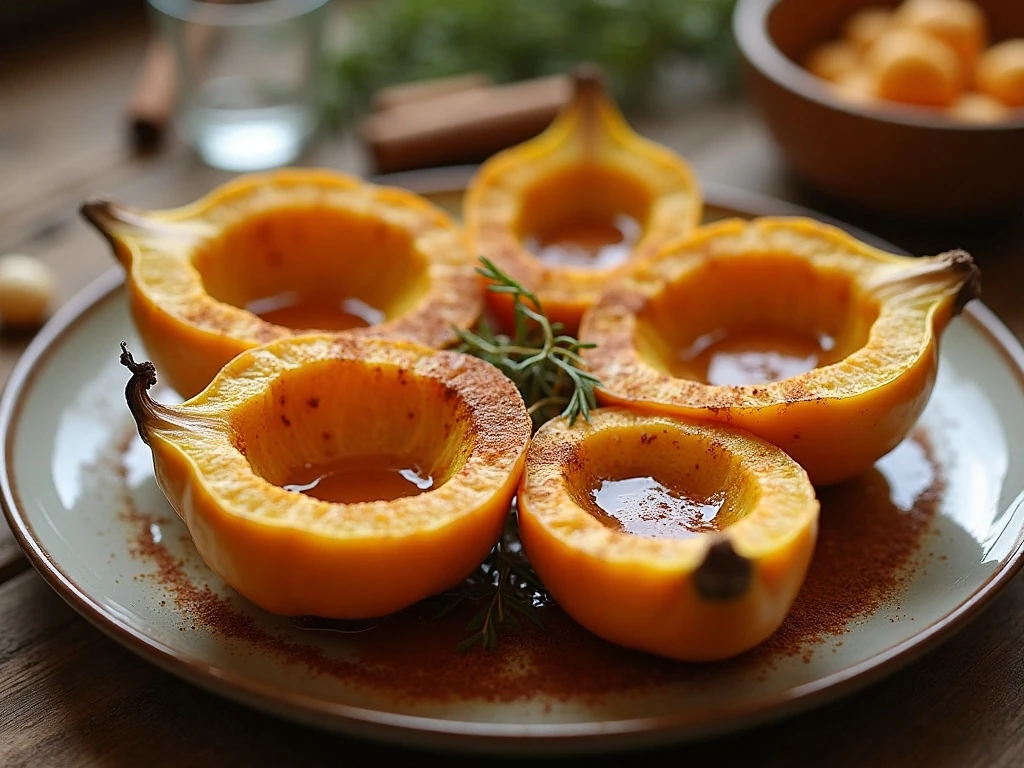 Sweet and buttery baked acorn squash halves on a serving platter