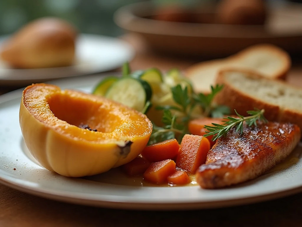 Baked acorn squash served as a warm autumn side dish