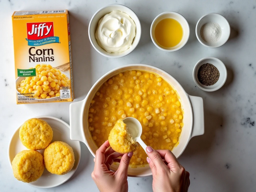 Ingredients for homemade sweet corn casserole