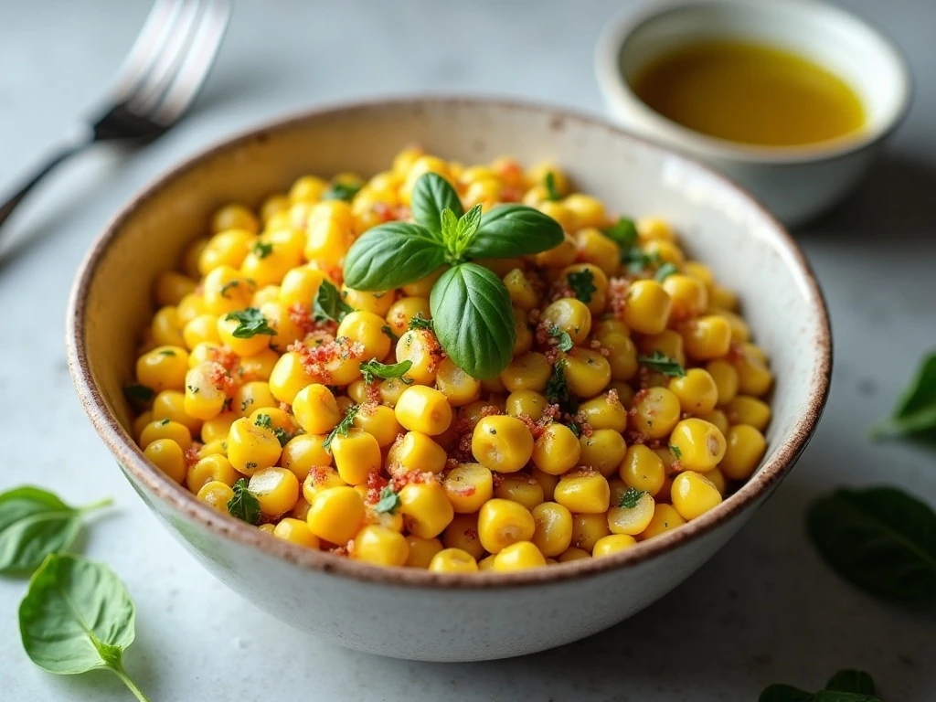 Make-ahead sweet corn salad stored for serving