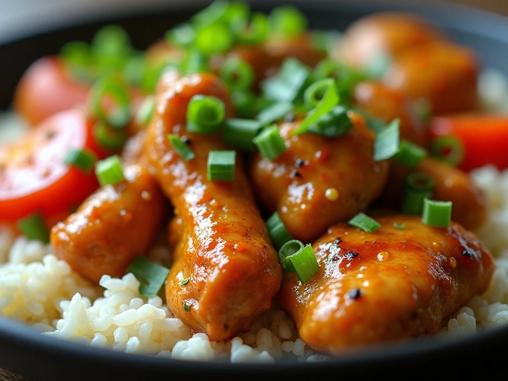 Sweet garlic chicken garnished with parsley and green onions