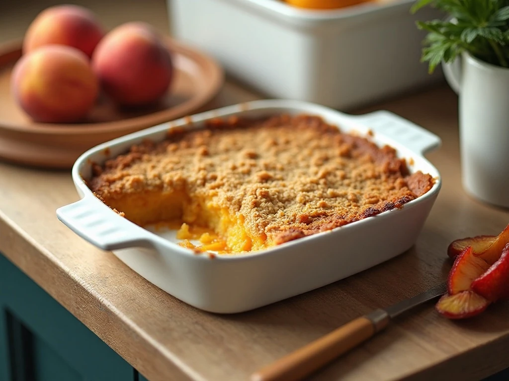 Leftover peach crumble ready to store and reheat