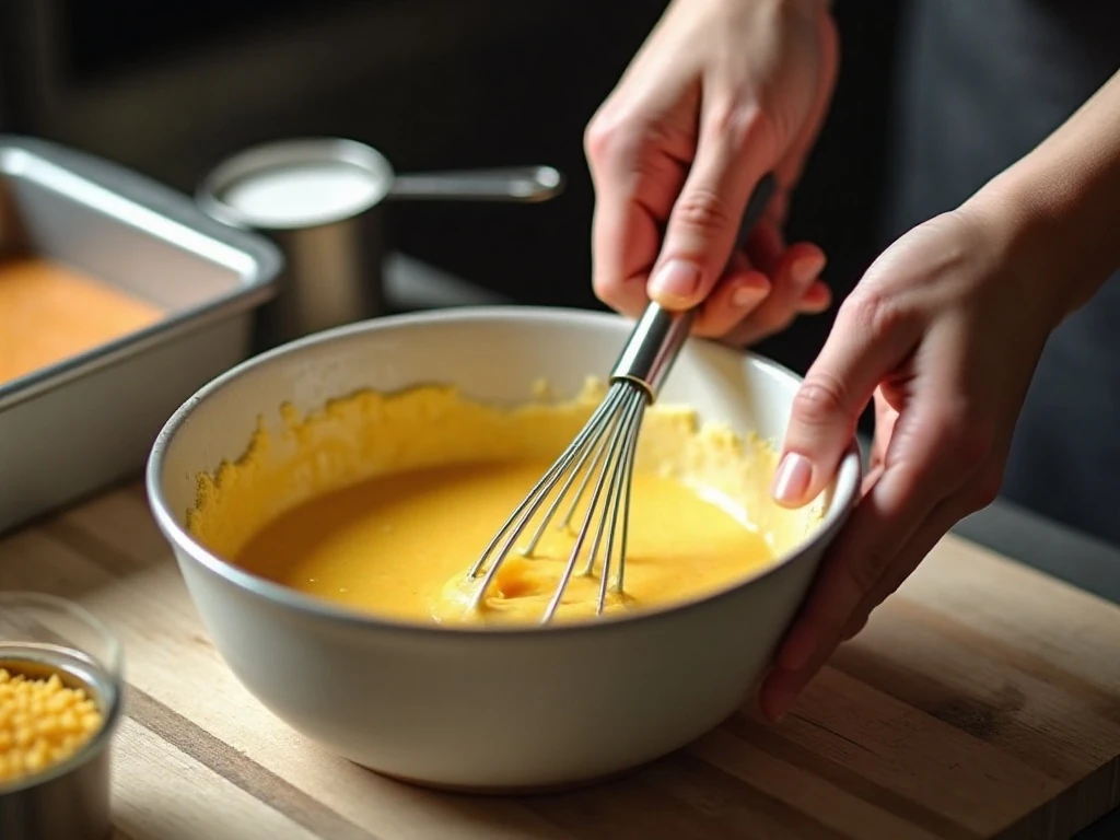 Honey cornbread batter being mixed before baking