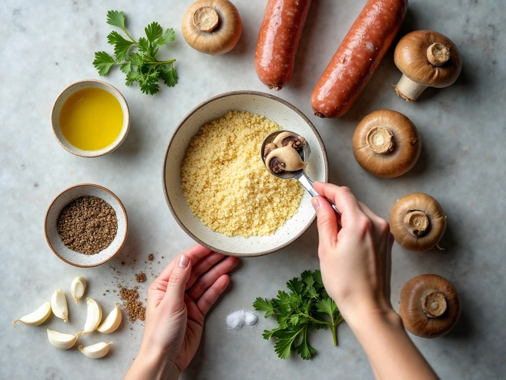 Ingredients for sweet Italian sausage stuffed mushrooms