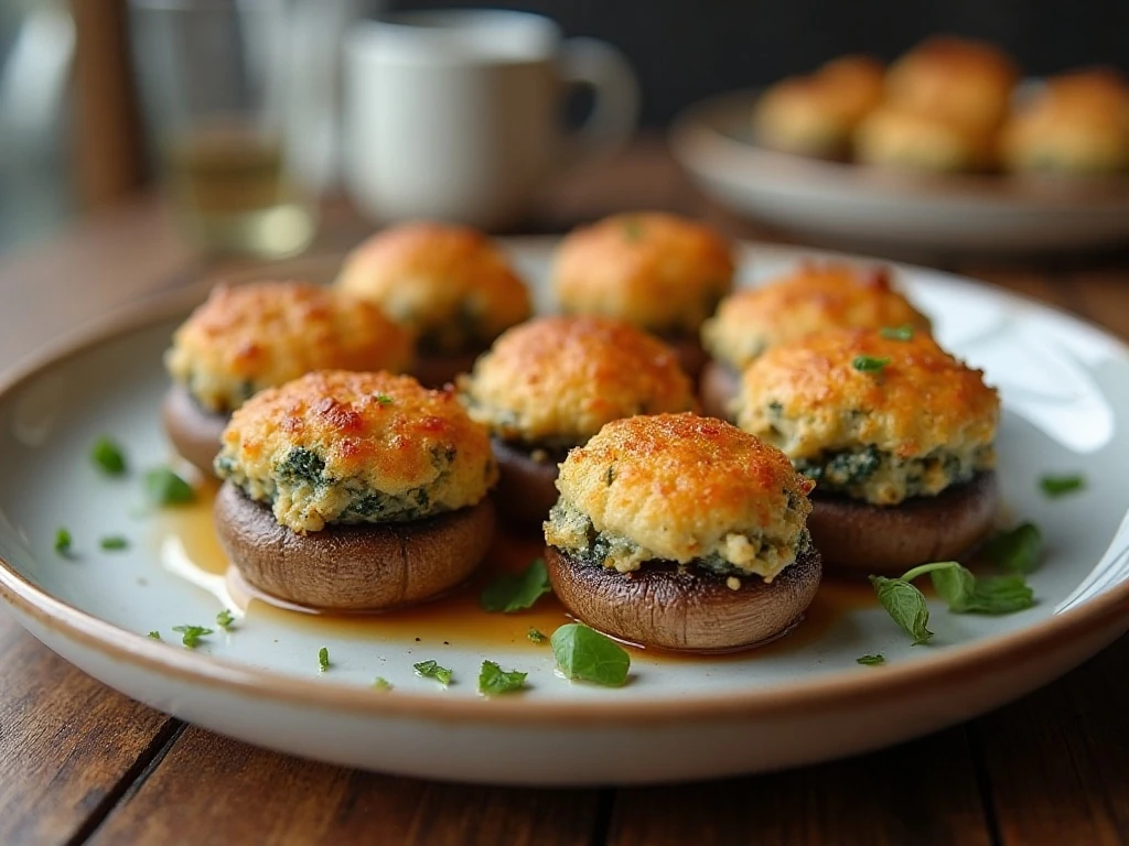 Warm stuffed mushrooms ready for serving
