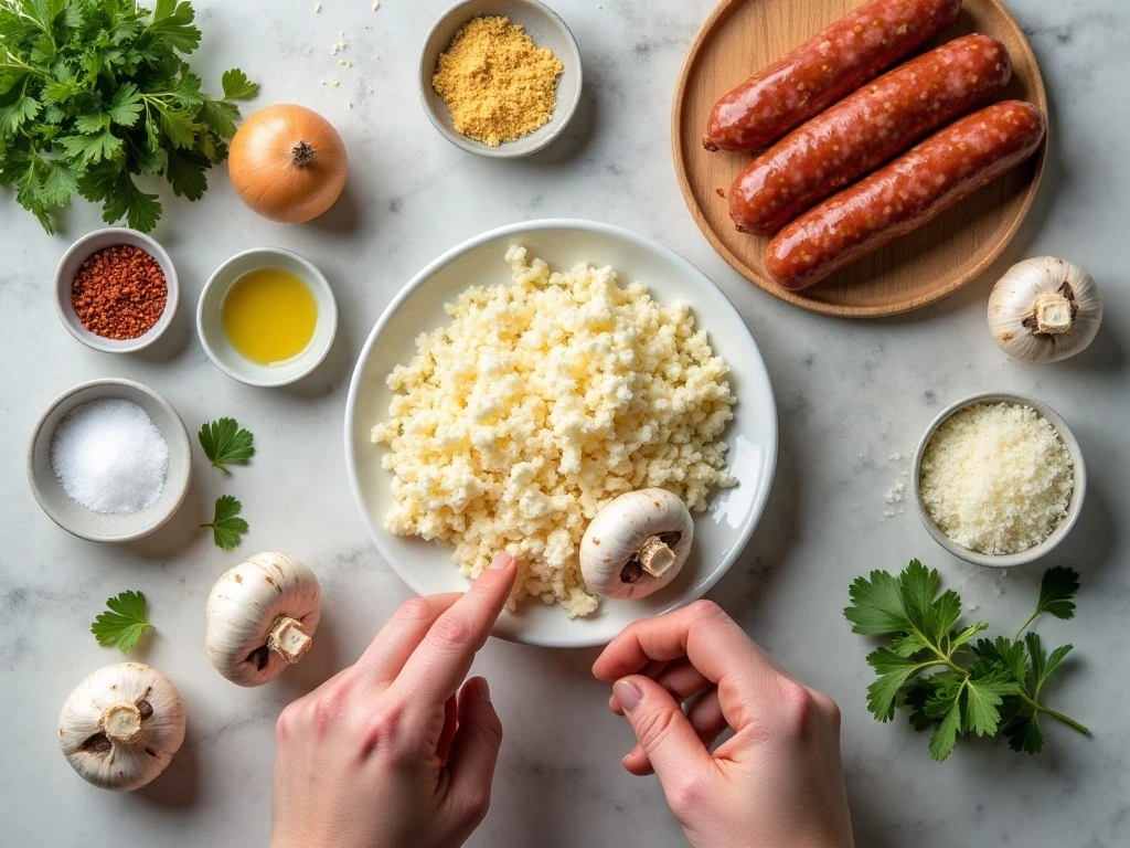 Ingredients for sweet Italian sausage stuffed mushrooms