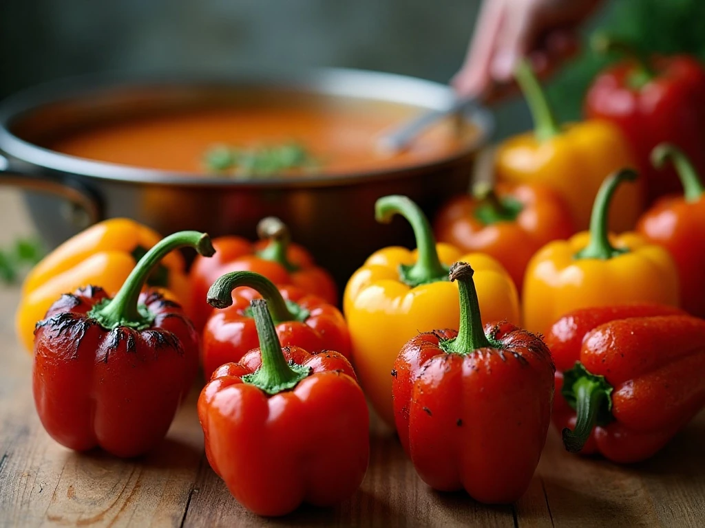 Roasted sweet peppers prepared for a smooth soup