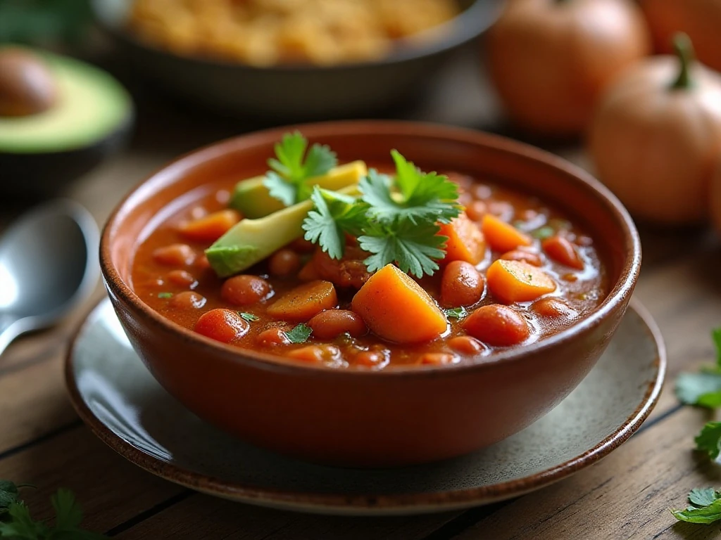 Hearty sweet potato chili served for a cozy vegetarian dinner