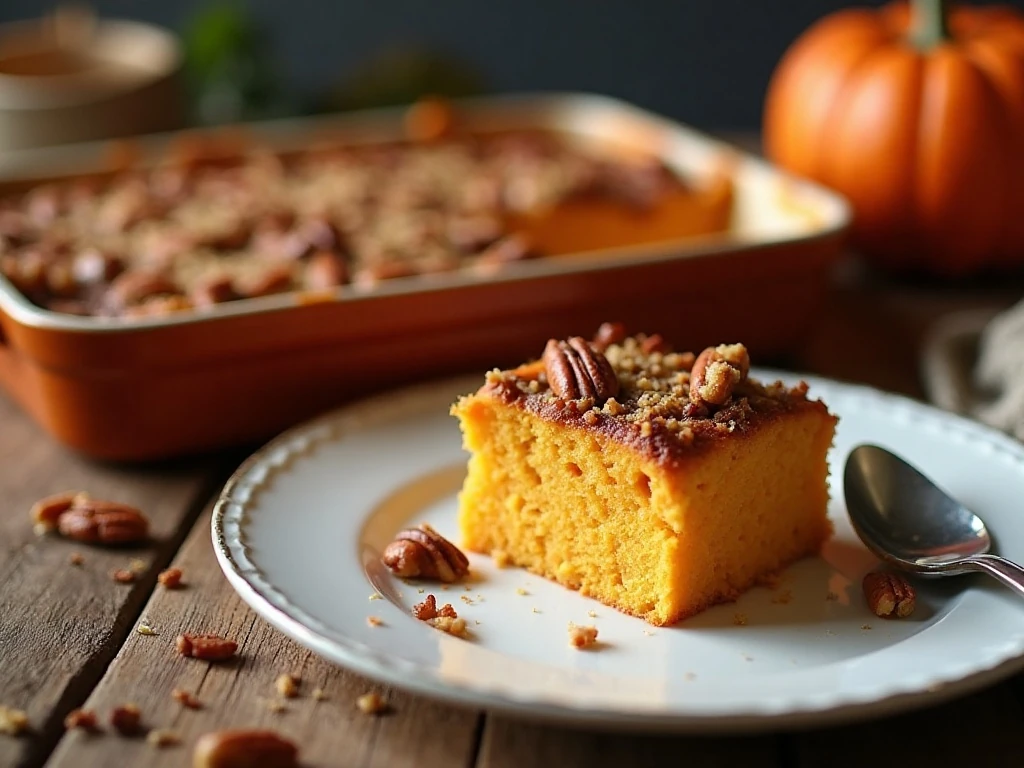 Golden sweet potato souffle with pecan topping served warm