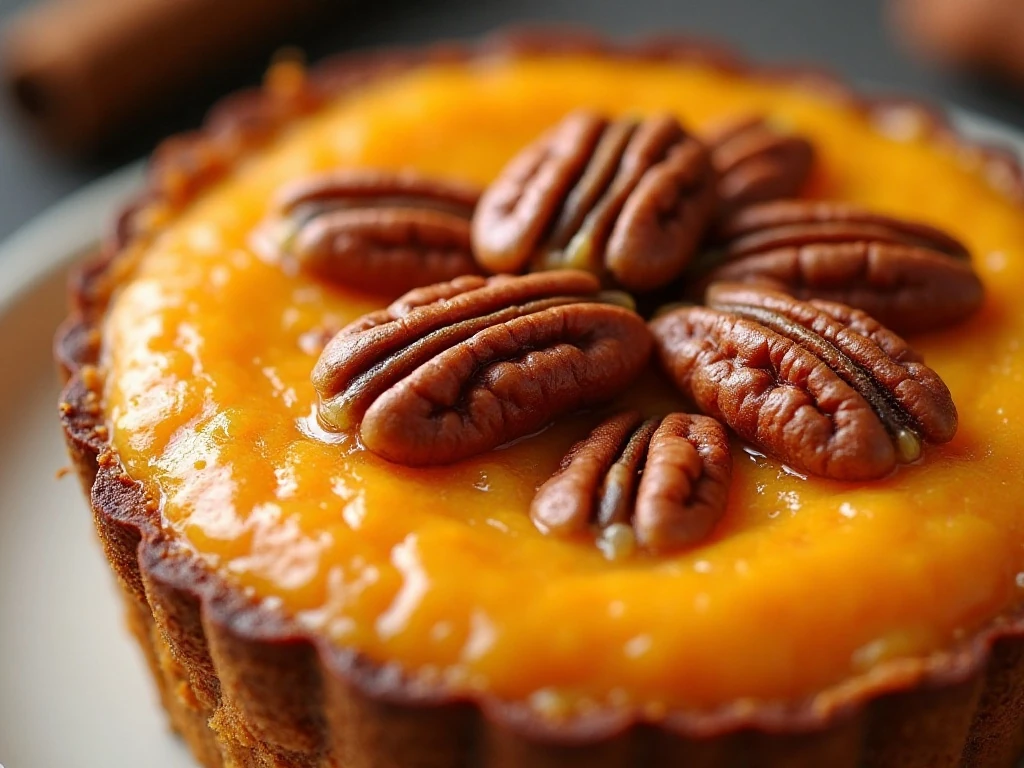 Close-up of pecan topping on sweet potato souffle