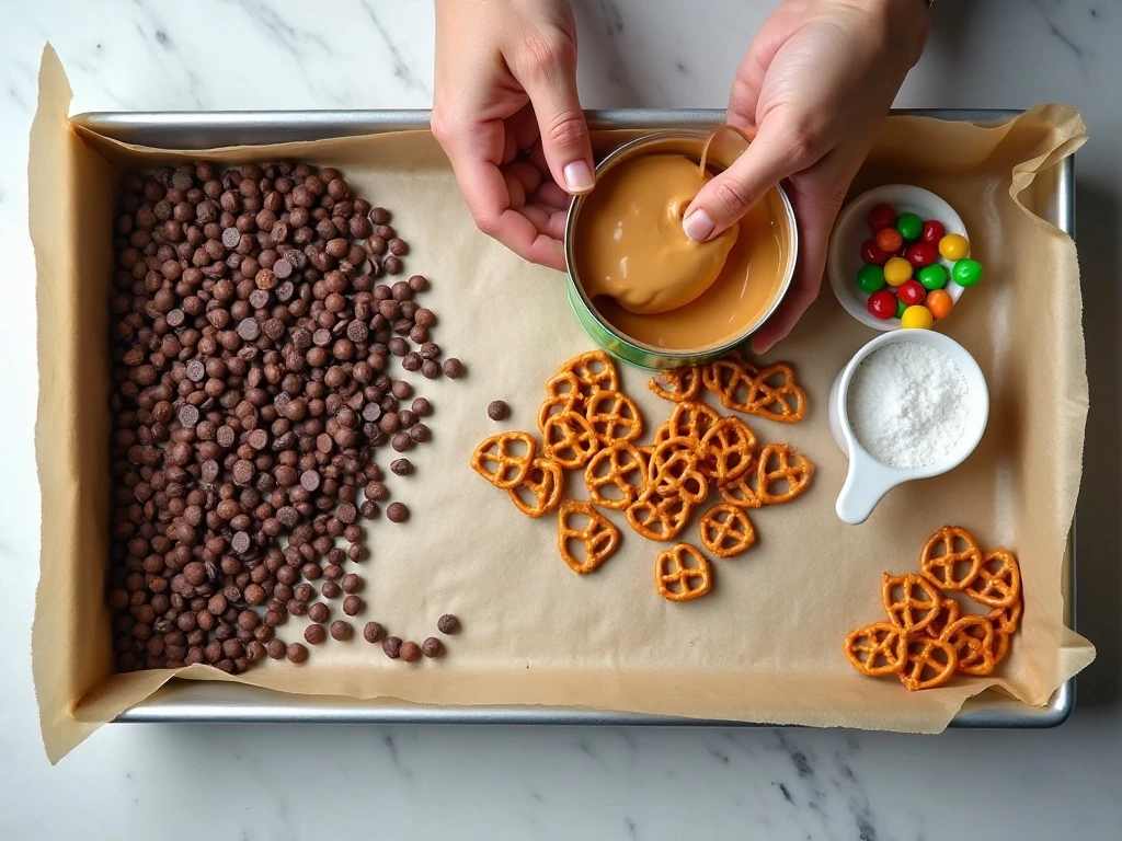 Ingredients for easy sweet and salty M&M fudge